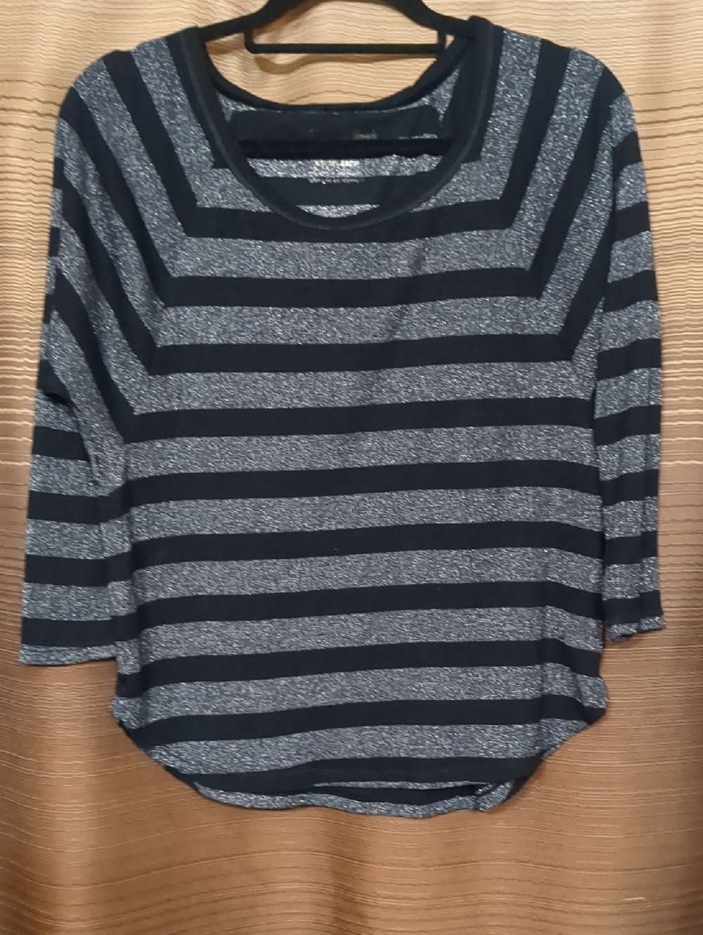 American Eagle Outfitters Black and Silver Stripe Crewneck Sweater